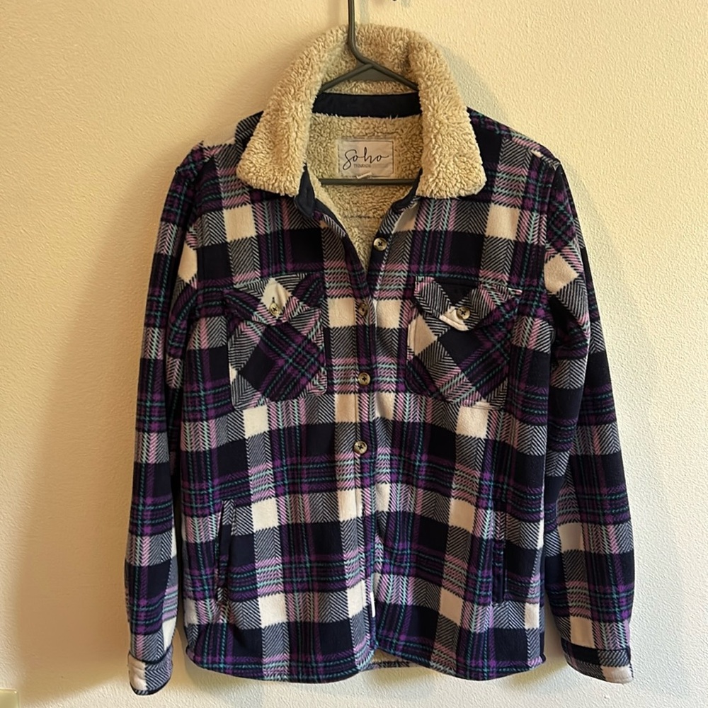Soho Threads Women's Multi Color Plaid Fleece Lined Shirt 4 Pocket .. Size: S/P